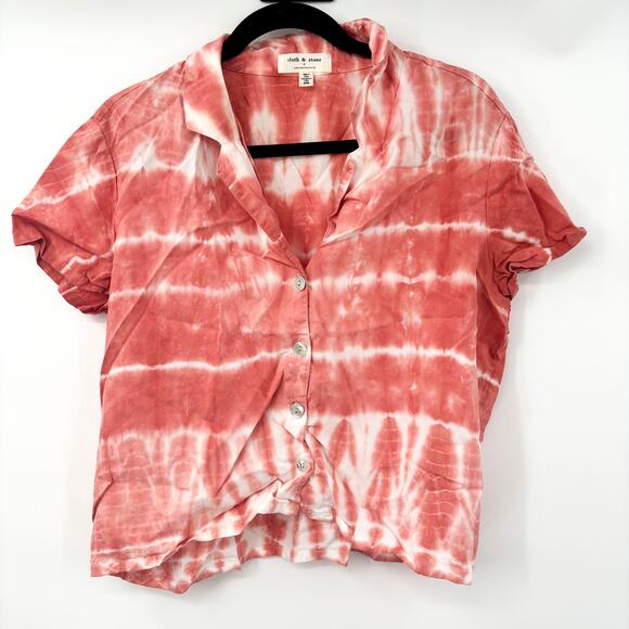 Cloth & Stone x Anthropologie Orange & White Tie Dye Button Down Top Sz M Petite - Picture 2 of 5